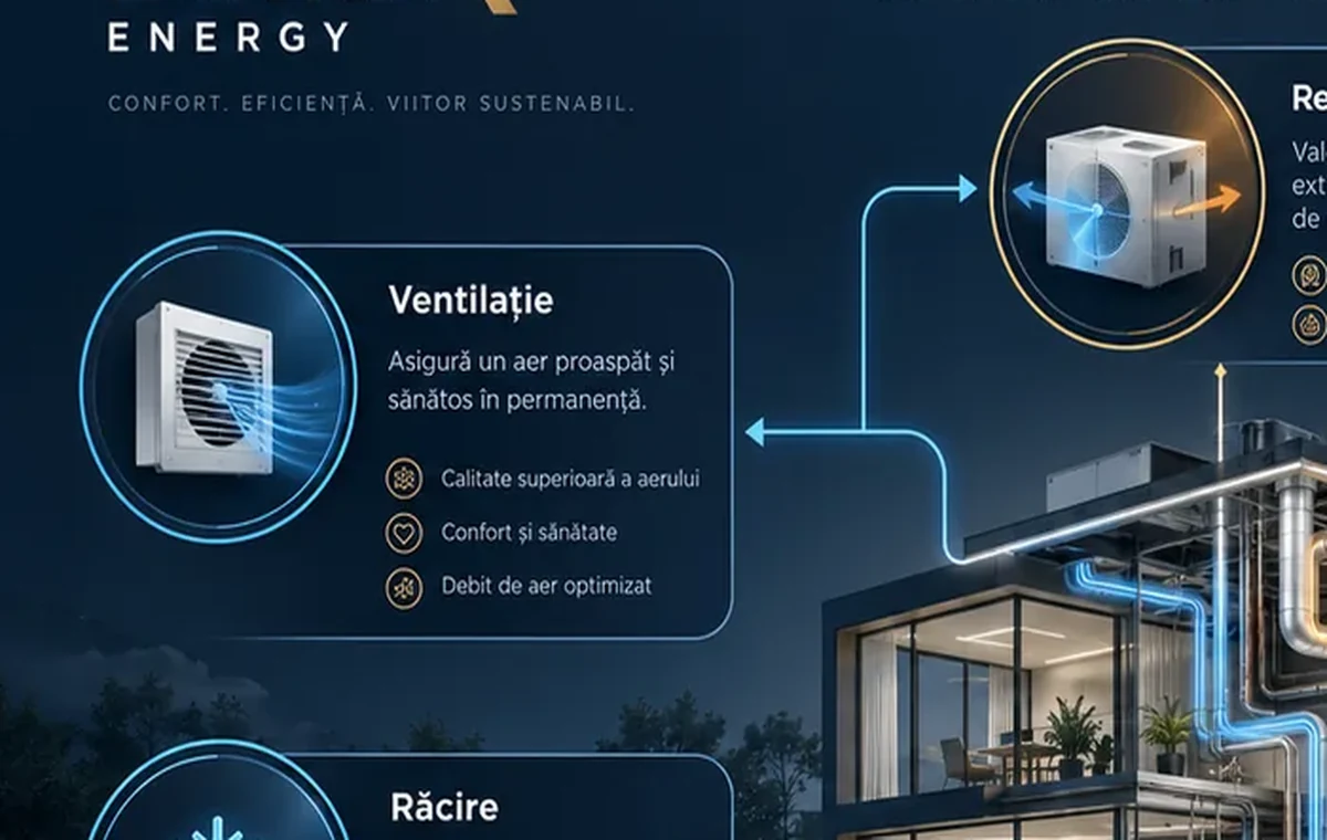 Schemă integrată HVAC: ventilație, recuperare, încălzire, răcire și automatizare